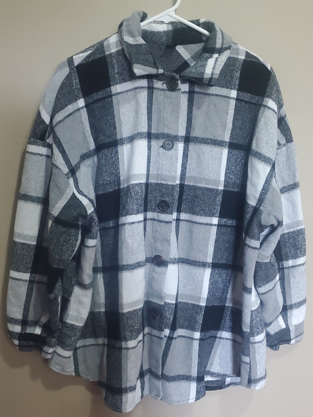 Shein Black & Gray Plaid Button-Up Jacket Size 1xl